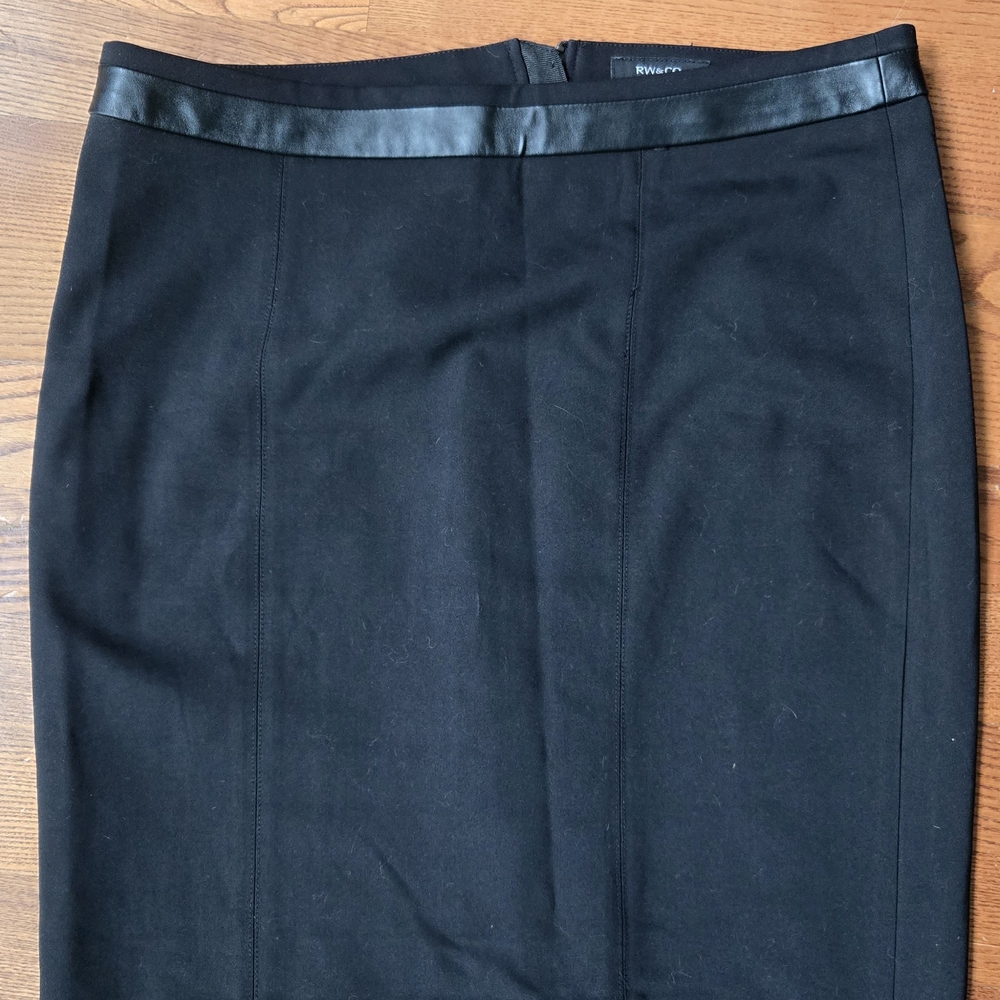 Elegant Black Pencil Skirt w/ Leather Stripe